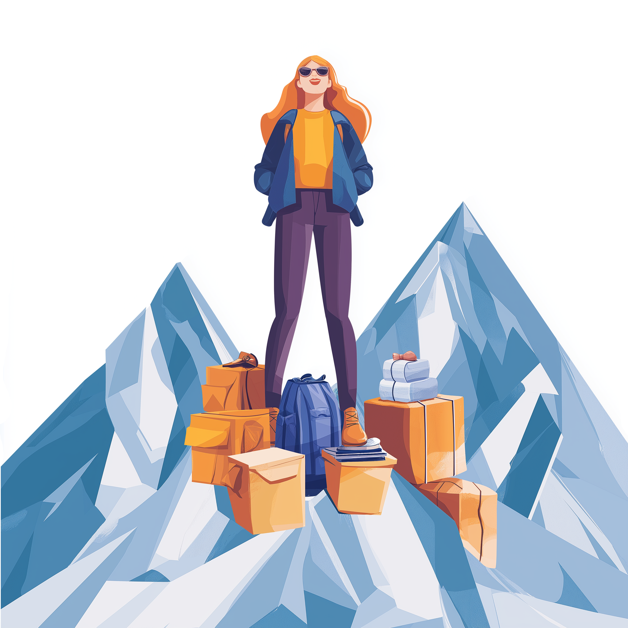 Happy person sitting with all her packages