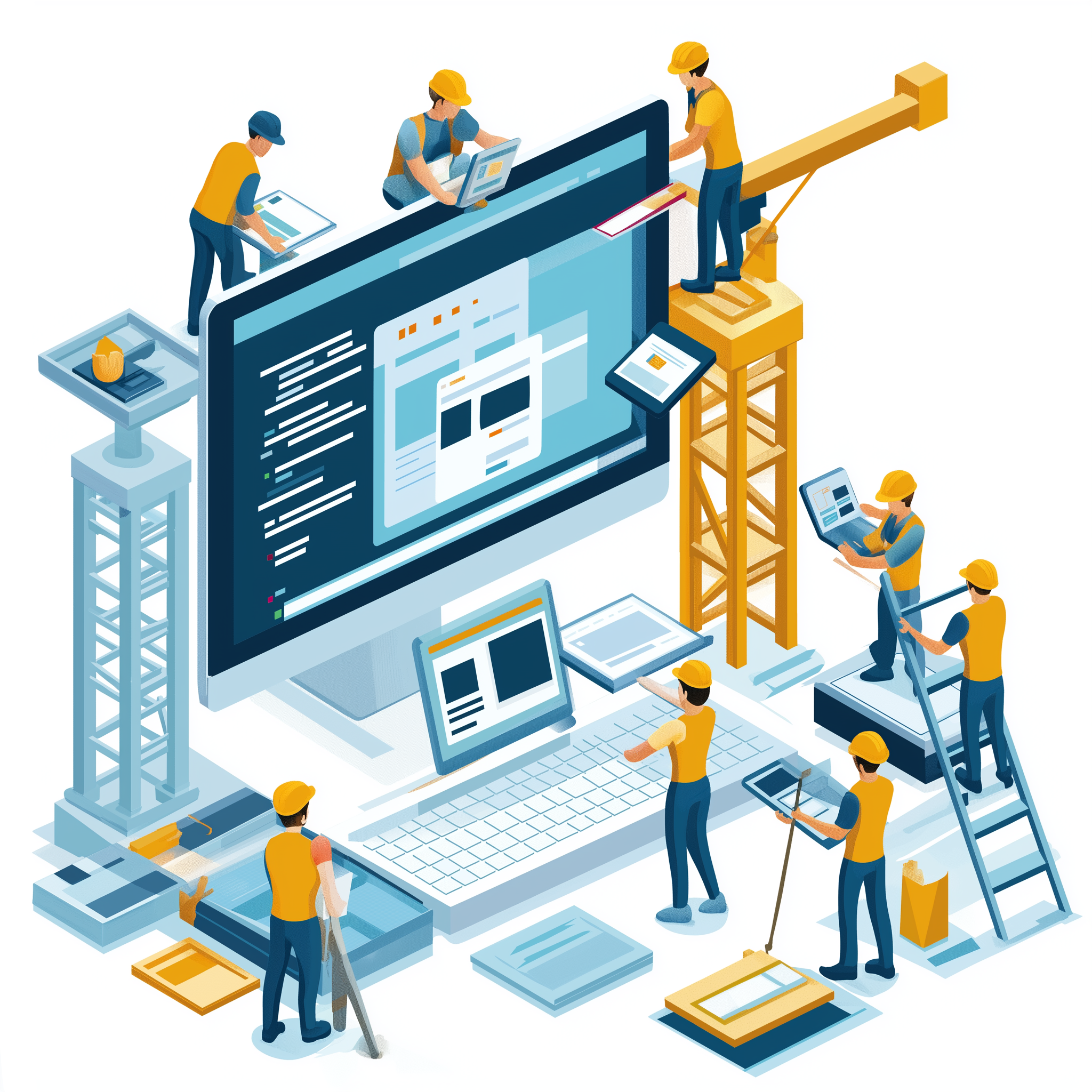 Construction workers working on a website