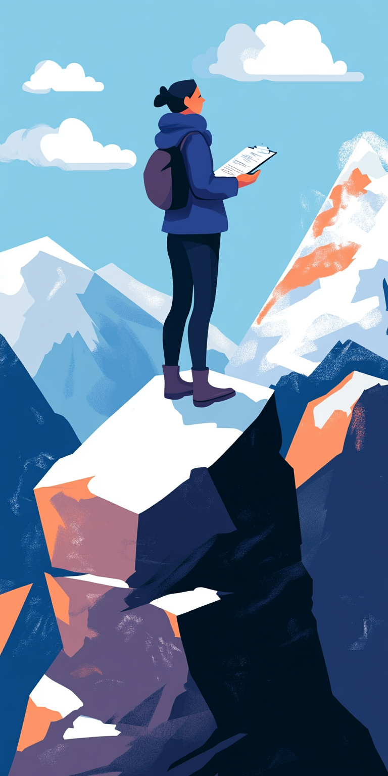 Woman looking at a clipboard with papers