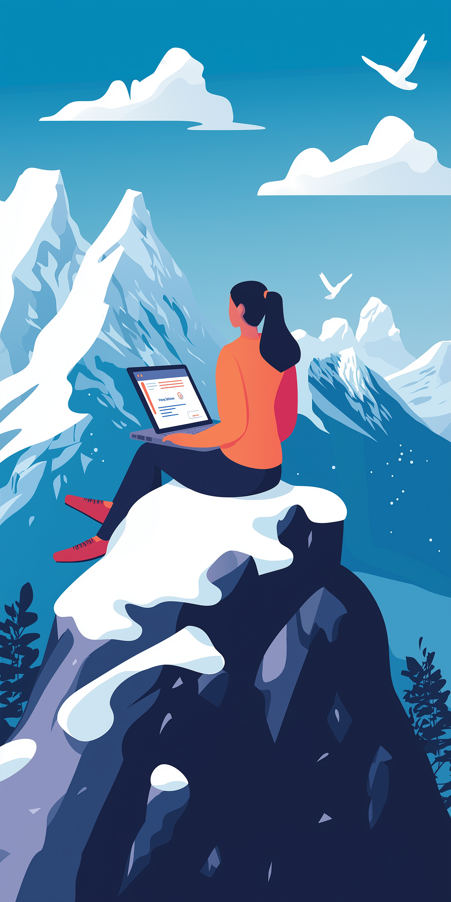 Woman on a mountain peak on enjoying her new website